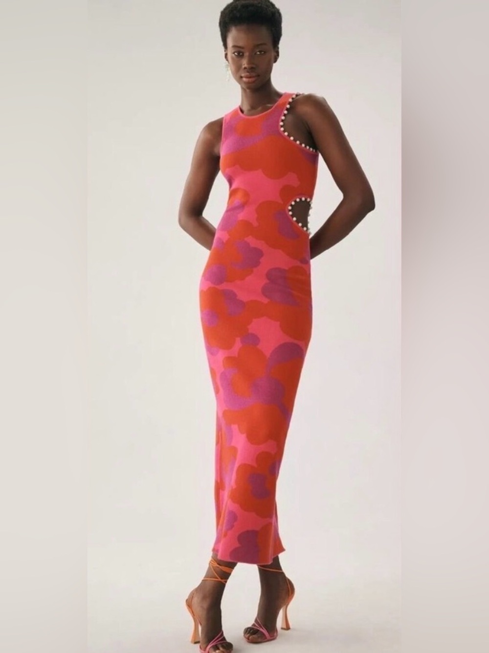 Sleeveless Pink & Red Patterned Cutout Maxi Dress (The Wolf Gang Anthropology)